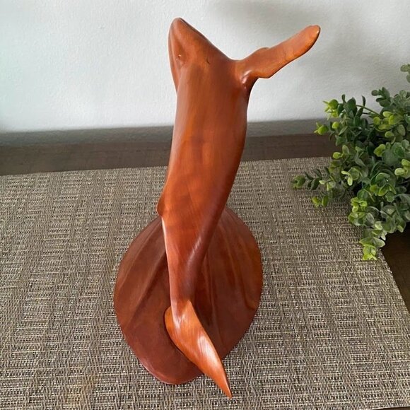 K.A. Nyhus Woodcrafts Whale Wild Cherry Wood Carving Sculpture Decor - Picture 3 of 7